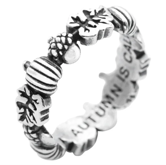 Dixi Autumn Is Calling Pumpkin & Acorn Boho Wreath Ring Sterling Silver - Picture 2 of 12